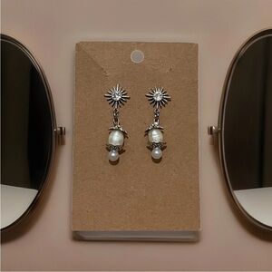 Freshwater Pearl Earrings Celestial Screw Back 925 Silver Elegant Design